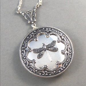 Dragonfly Antique Locket Necklace Silver  Insect